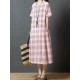 Women Casual Short Sleeves Plaid Loose Dress with Pockets