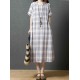 Women Casual Short Sleeves Plaid Loose Dress with Pockets