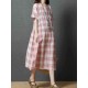 Women Casual Short Sleeves Plaid Loose Dress with Pockets