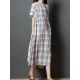 Women Casual Short Sleeves Plaid Loose Dress with Pockets