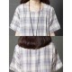 Women Casual Short Sleeves Plaid Loose Dress with Pockets