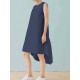 Women Casual Sleeveless Solid Color Irregular Hem Dress