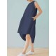 Women Casual Sleeveless Solid Color Irregular Hem Dress