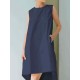 Women Casual Sleeveless Solid Color Irregular Hem Dress