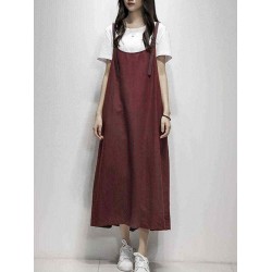 Women Casual Sleeveless Solid Color Pockets Loose Dress