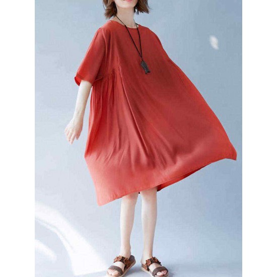 Women Casual Solid Color Batwing Sleeves Loose Dress