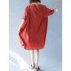 Women Casual Solid Color Batwing Sleeves Loose Dress