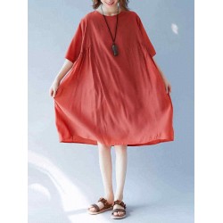 Women Casual Solid Color Batwing Sleeves Loose Dress