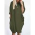 Women Casual Solid Color Round Neck Baggy Loose Dress