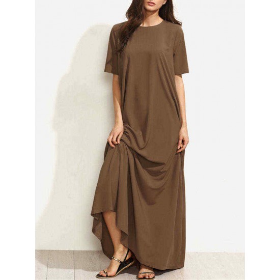 Women Casual Solid Color Short Sleeve Kaftan Maxi Dress