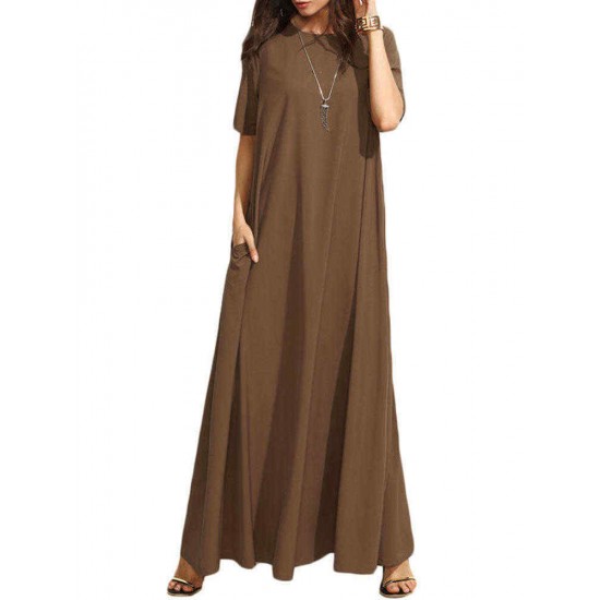 Women Casual Solid Color Short Sleeve Kaftan Maxi Dress