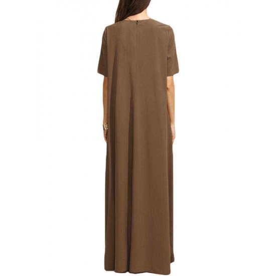 Women Casual Solid Color Short Sleeve Kaftan Maxi Dress