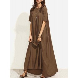 Women Casual Solid Color Short Sleeve Kaftan Maxi Dress