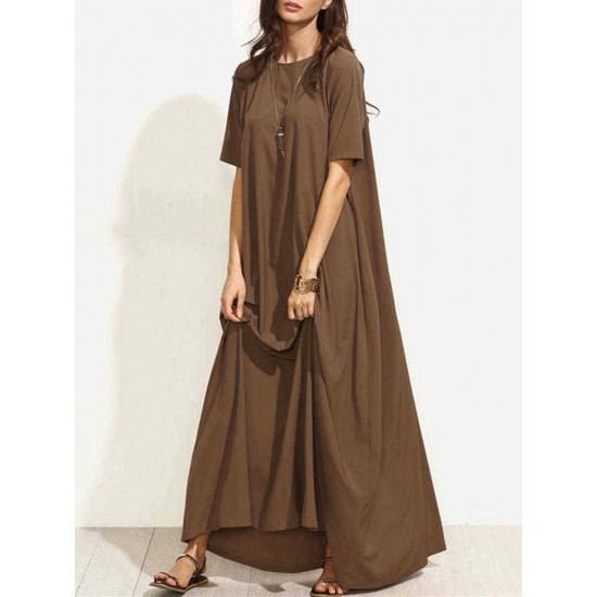 Women Casual Solid Color Short Sleeve Kaftan Maxi Dress