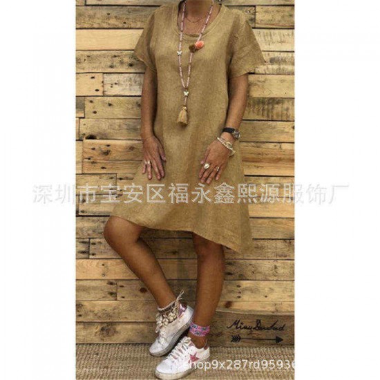 Women Casual Solid Color Short Sleeve Loose Dress