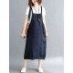 Women Casual Spaghetti Straps Loose Denim Dress with Pockets