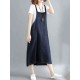 Women Casual Spaghetti Straps Loose Denim Dress with Pockets