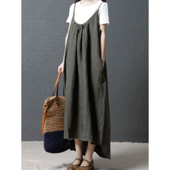 Women Casual Straps Loose Irregular Hem Dress