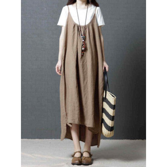 Women Casual Straps Loose Irregular Hem Dress