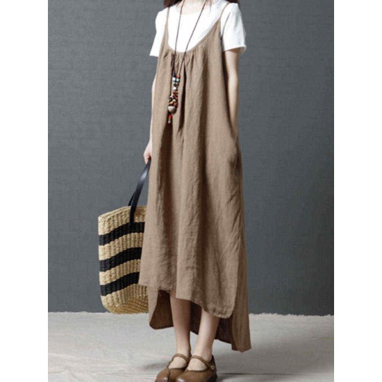 Women Casual Straps Loose Irregular Hem Dress