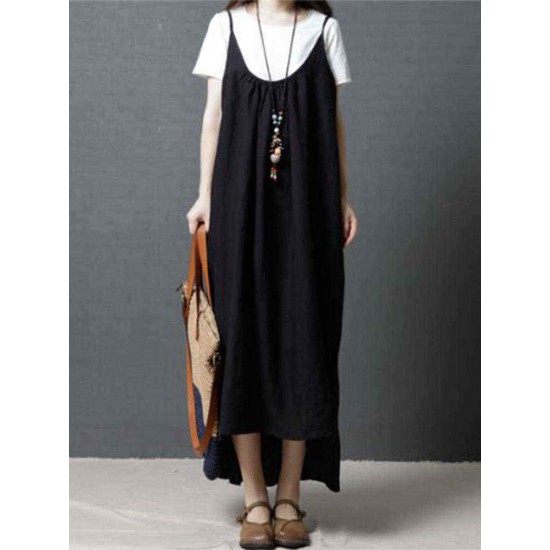 Women Casual Straps Loose Irregular Hem Dress