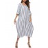 Women Casual Stripe Half Sleeve Baggy Dress with Pockets