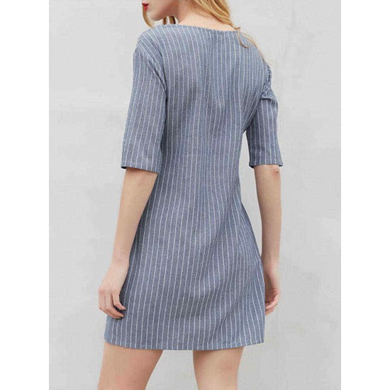 Women Casual Stripe Sashes Mini Dress