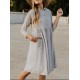 Women Casual Turn-down Collar 3/4 Sleeve Button Dress