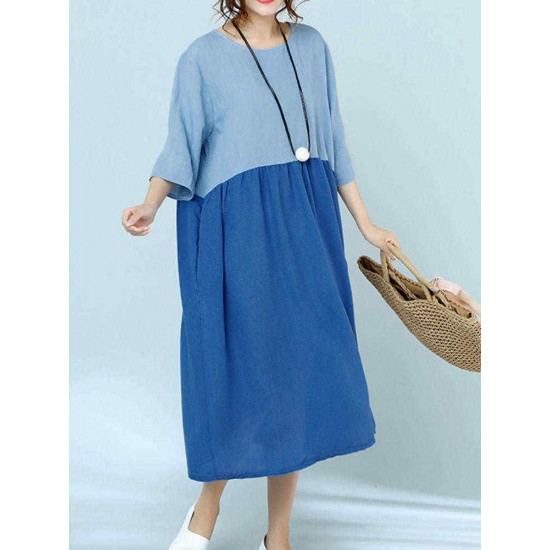 Women Casual Two-tone Patchwork Loose Dress