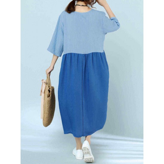 Women Casual Two-tone Patchwork Loose Dress