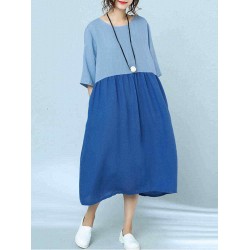 Women Casual Two-tone Patchwork Loose Dress