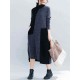 Women Casual Two-tone Patchwork Turtle Neck Knit Winter Dress