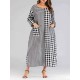 Women Casual V-neck Long Sleeve Plaid Patchwork Pockets Dress