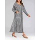 Women Casual V-neck Long Sleeve Plaid Patchwork Pockets Dress