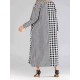 Women Casual V-neck Long Sleeve Plaid Patchwork Pockets Dress