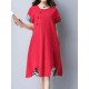 Women Chinese style Dress Vintage Cotton Linen Short Sleeve Dresses