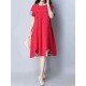 Women Chinese style Dress Vintage Cotton Linen Short Sleeve Dresses