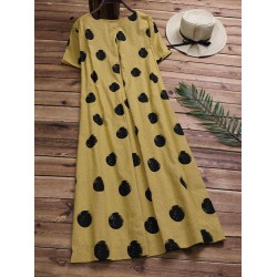 Women Cotton Casual Polka Dot Short Sleeves Dress