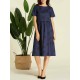 Women Cotton Casual Polka Dot Short Sleeves Dress