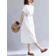 Women Cotton Embroidered O-neck Short Sleeves Dress