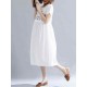 Women Cotton Embroidered O-neck Short Sleeves Dress