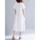 Women Cotton Embroidered O-neck Short Sleeves Dress