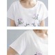 Women Cotton Embroidered O-neck Short Sleeves Dress