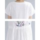 Women Cotton Embroidered O-neck Short Sleeves Dress