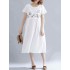 Women Cotton Embroidered O-neck Short Sleeves Dress