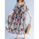 Women Cotton Printed O-neck Casual Maxi Dress