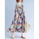 Women Cotton Printed O-neck Casual Maxi Dress