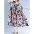 Women Cotton Printed O-neck Casual Maxi Dress