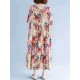 Women Cotton Printed O-neck Casual Maxi Dress