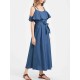 Women Cotton Ruffles Sleeves Open Shoulder Maxi Dress